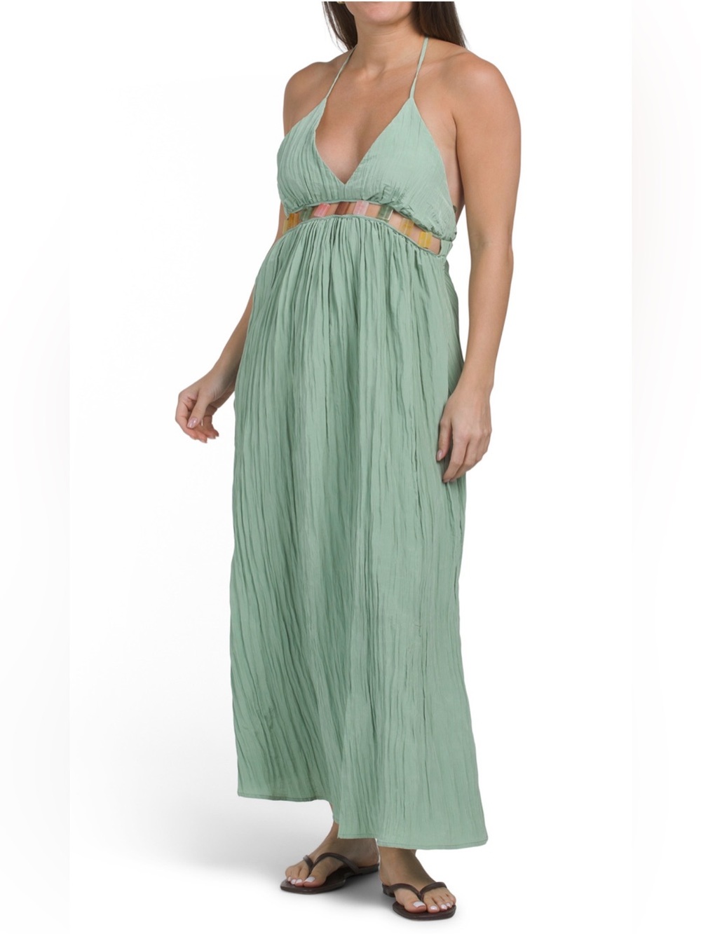 Sleeveless Sage Green Halter Maxi Dress